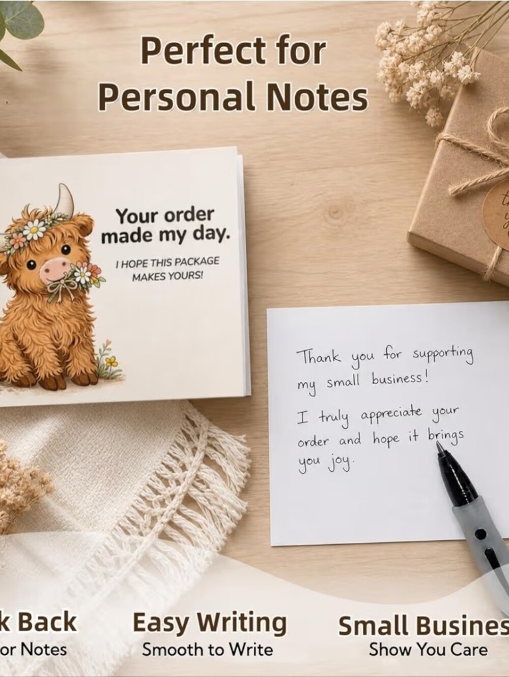 Cute Highland Cow Thank You Cards— Orange Floral Design 40 Cards - Picture 3 of 4